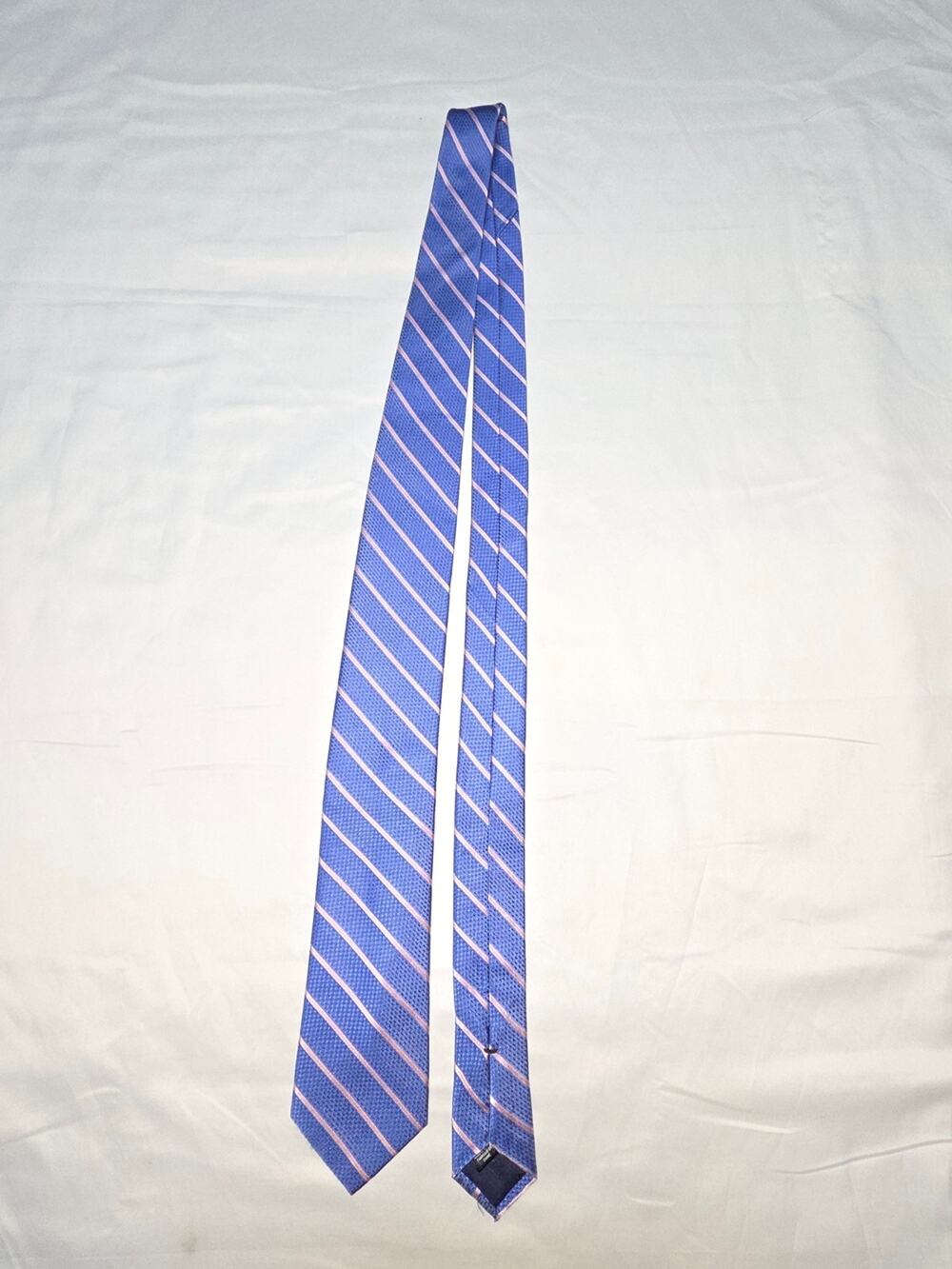Saks Fifth Avenue Blue and Pink Striped Silk Tie